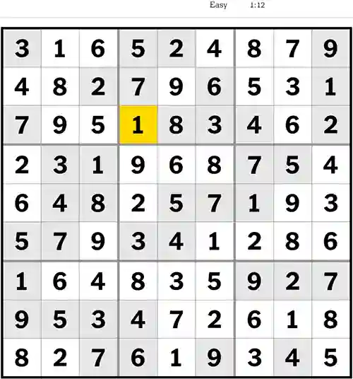 NYT Sudoku Easy 4th August 2023