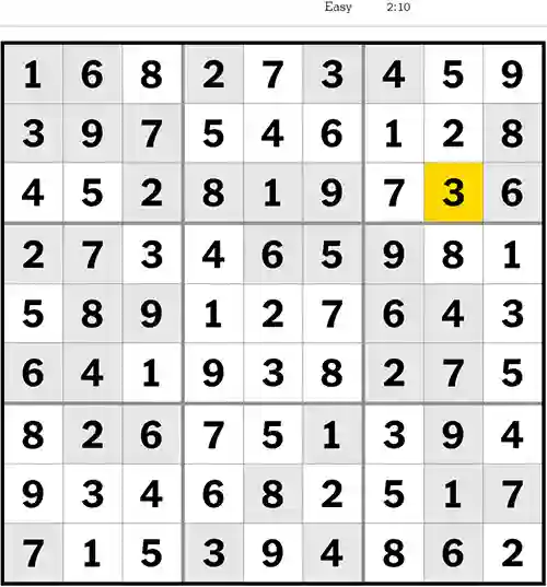 NYT Sudoku Easy 5th August 2023
