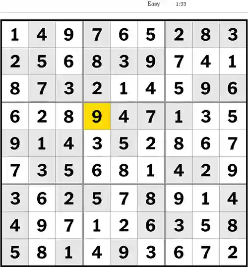 NYT Sudoku Easy 6th August 2023