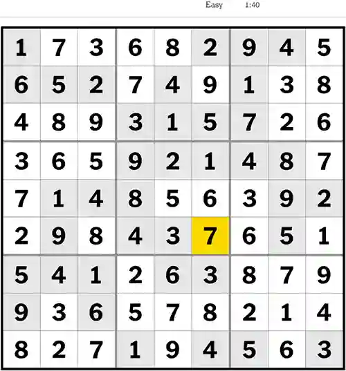 NYT Sudoku Easy 7th August 2023
