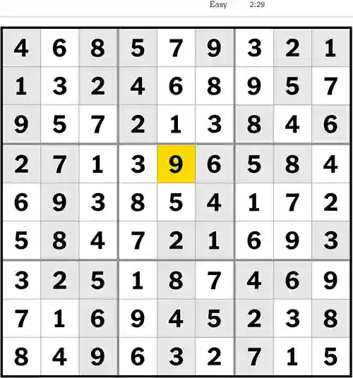 NYT Sudoku Easy 8th August 2023
