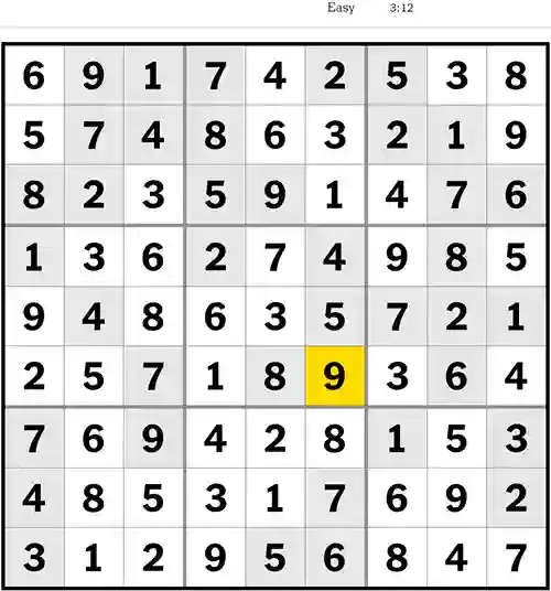 NYT Sudoku Easy 9th August 2023
