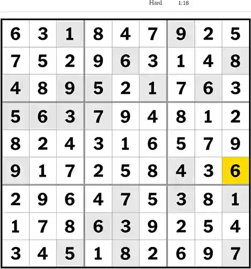 NYT Sudoku Hard 18th August 2023