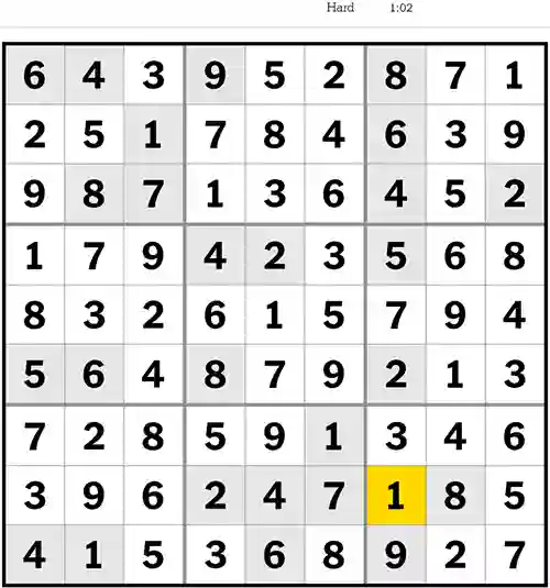 NYT Sudoku Hard 20th August 2023