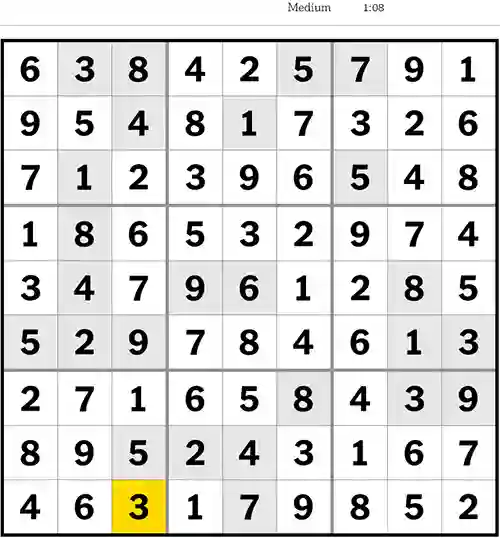 NYT Sudoku Medium 11th August 2023