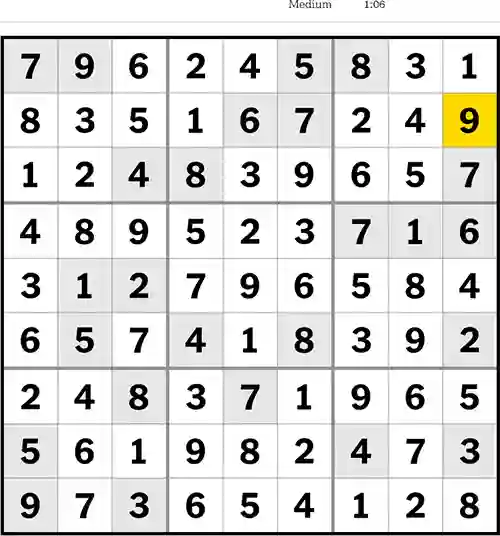 NYT Sudoku Medium 16th August 2023