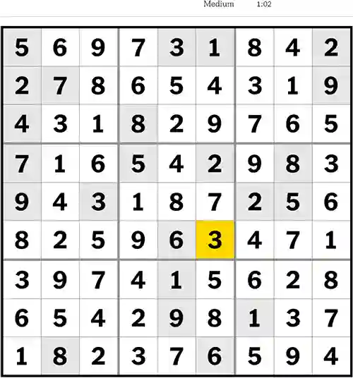 NYT Sudoku Medium 18th August 2023
