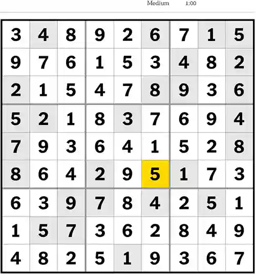 NYT Sudoku Medium 20th August 2023