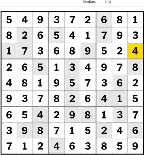 NYT Sudoku Medium 24th August 2023
