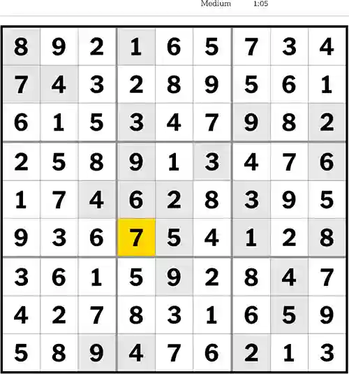 NYT Sudoku Medium 28th August 2023