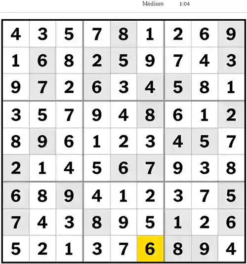 NYT Sudoku Medium 3rd August 2023
