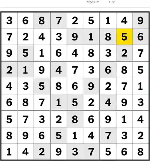 NYT Sudoku Medium 7th August 2023