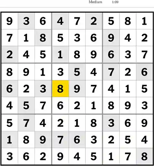 NYT Sudoku Medium 8th August 2023