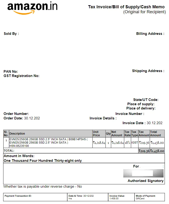 Amazon Tax Invoice