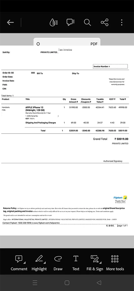 Flipkart App Invoice Download