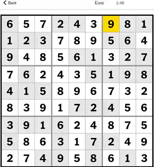 NYT Sudoku Easy 10th September 2023