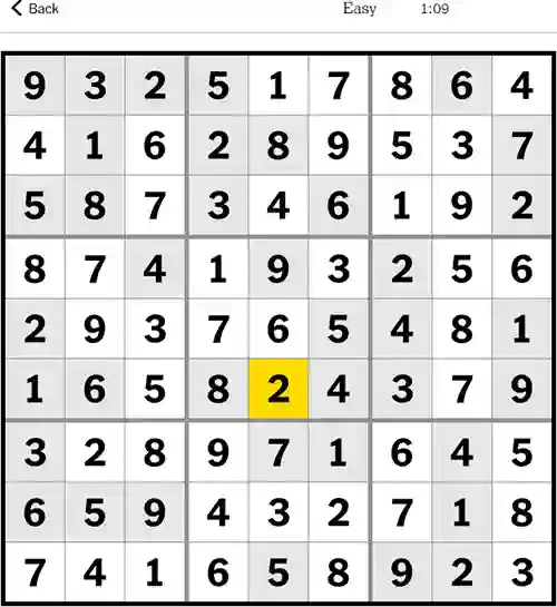 NYT Sudoku Easy 11th September 2023