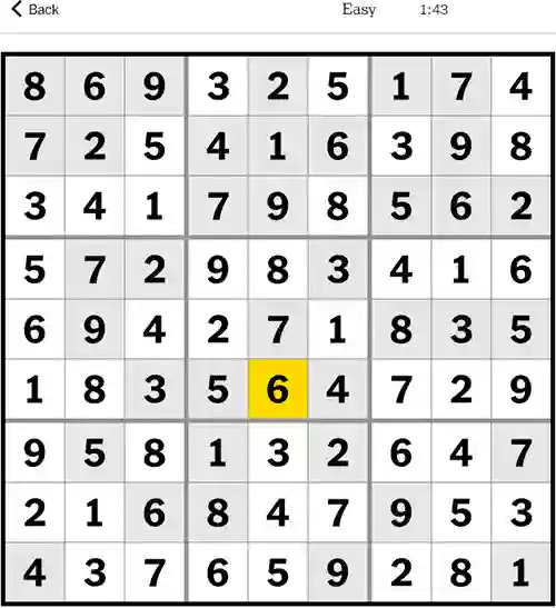 NYT Sudoku Easy 29th September 2023