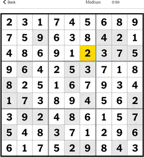 New York Times Sudoku Medium Answers 22nd September 2023