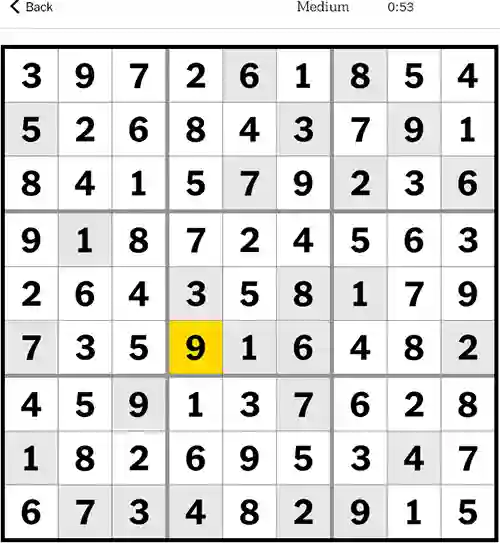 NYT Sudoku Medium 29th September 2023