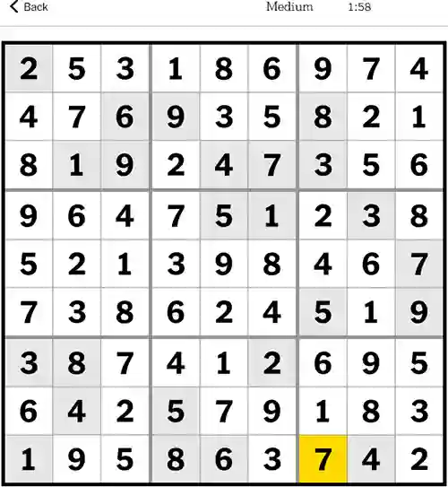 NYT Sudoku Medium 7th September 2023