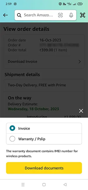 Amazon App Invoice Before Delivery Download
