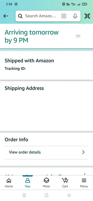 Amazon App Order Shipping Details