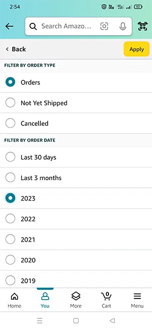 Amazon App Order Filters