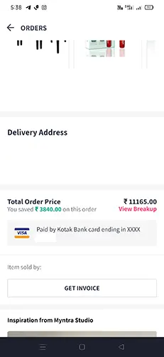 Myntra app Order Details