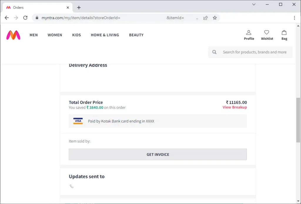 Myntra Order Invoice