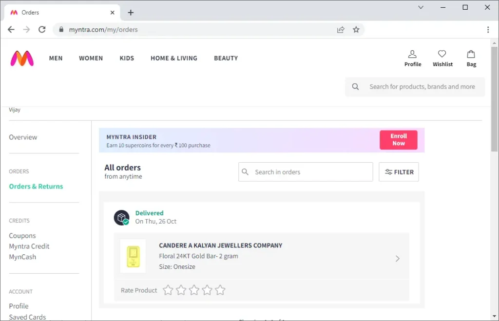 Myntra Orders