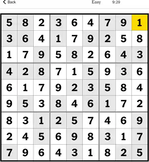 NYT Sudoku Easy 29th October 2023