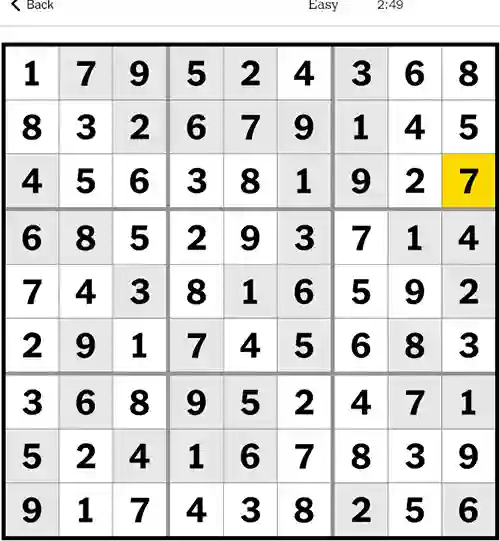 NYT Sudoku Easy 7th October 2023