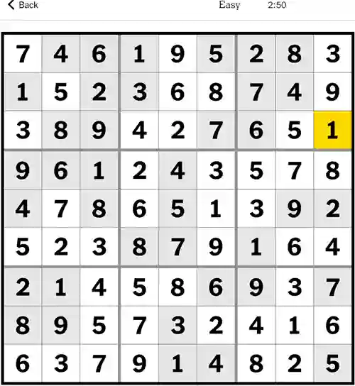 NYT Sudoku Easy 9th October 2023