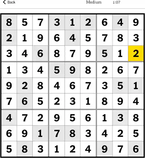 NYT Sudoku Medium 10th October 2023