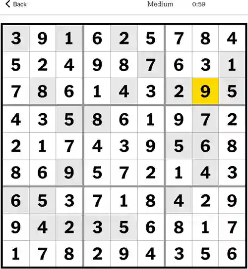 NYT Sudoku Medium 22nd October 2023