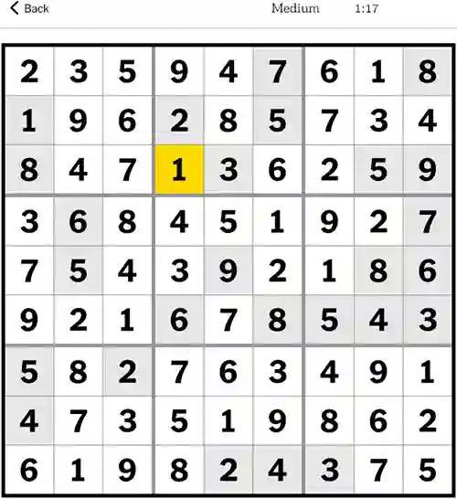 NYT Sudoku Medium 27th October 2023 Answer