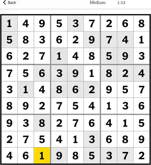 NYT Sudoku Medium 3rd October 2023