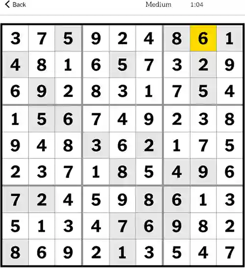 NYT Sudoku Medium 4th October 2023