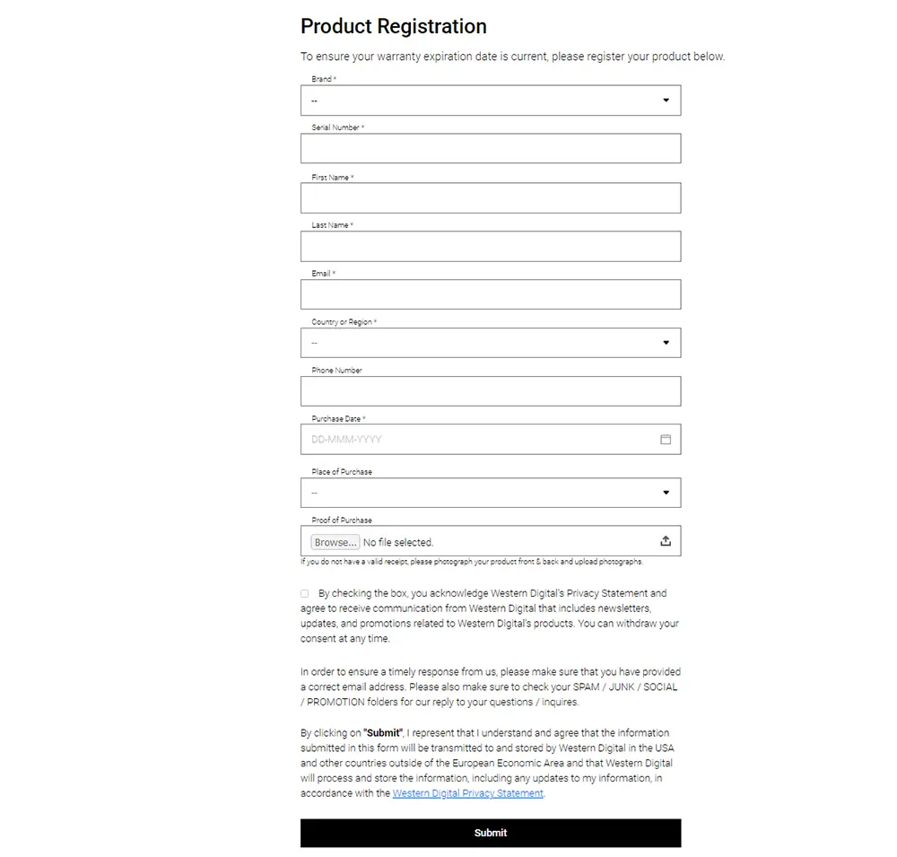 WD Product Registration