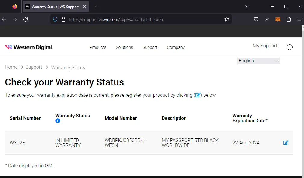 Western Digital Warranty Status