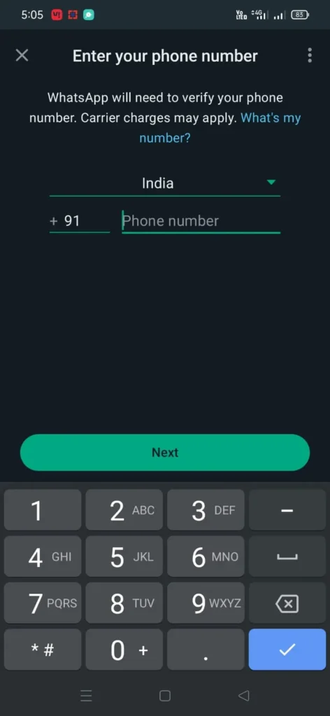 WhatsApp Enter Phone Number