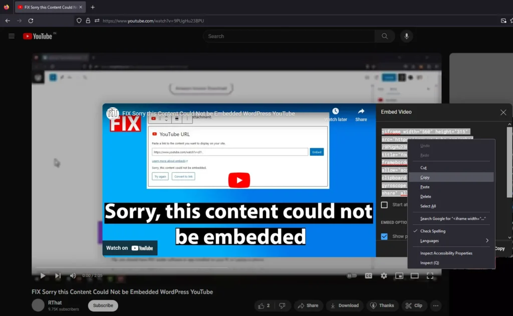 Copy Youtube Embed Code