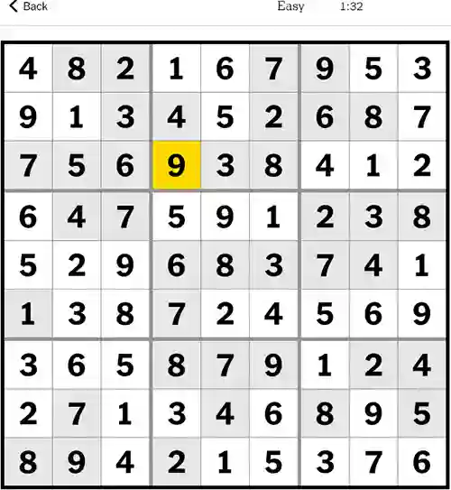 NYT Sudoku Easy 1st December 2023