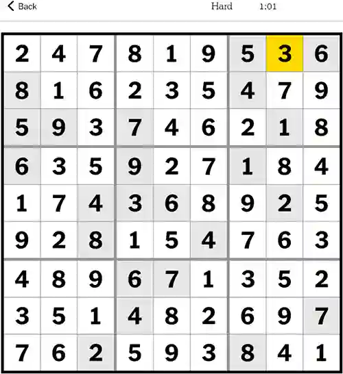 NY Times Sudoku Hard 26th November 2023