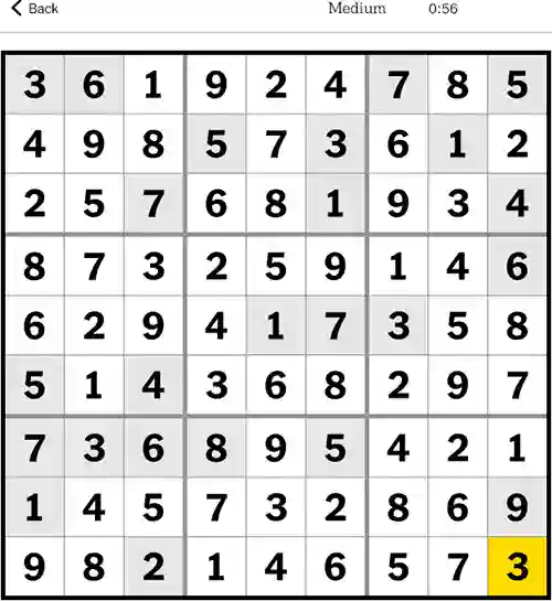 Sudoku NYT Answer Medium 3rd November 2023