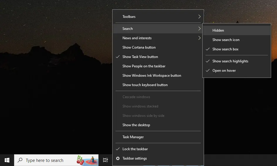 Taskbar Searchbox Hidden