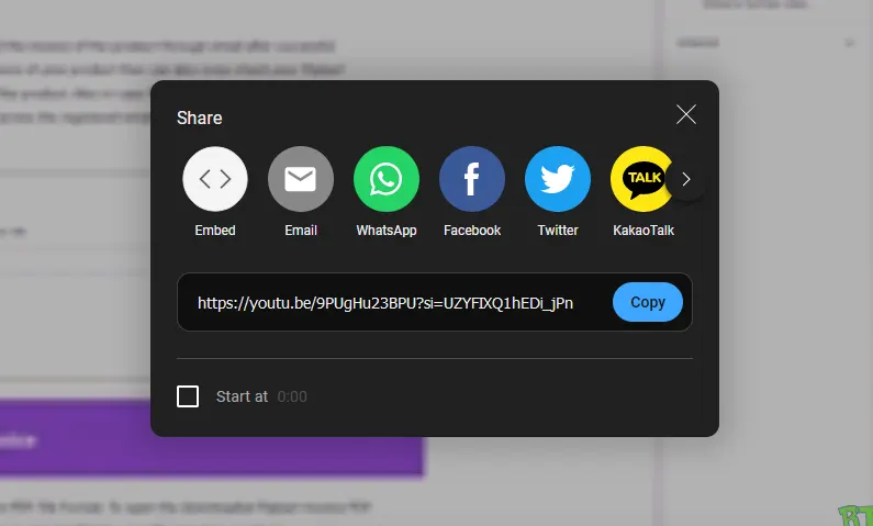 YouTube Share Popup