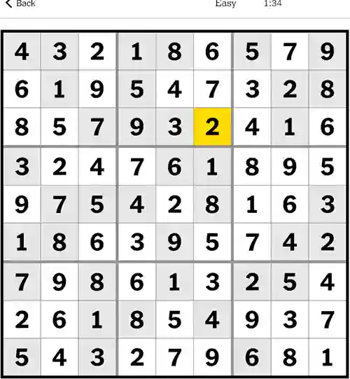 NYT Sudoku Easy 20th December 2023