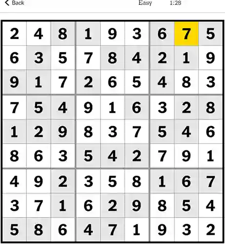 Sudoku NYT Easy Answers 25th December 2023